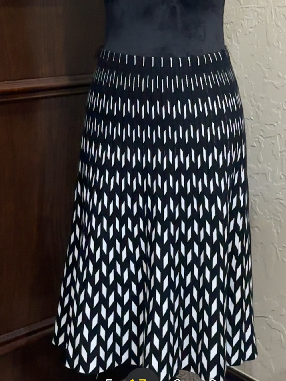 Milano Black and Mod Sweater Knit Swing White Midi Skirt with Geometric Motif